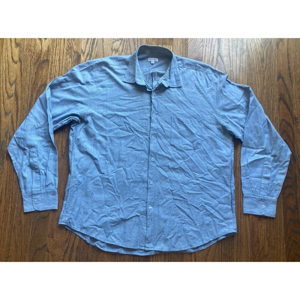 STEVEN ALAN Shirt Mens XL Cotton Linen Striped Button Down Long Sleeve Blue USA